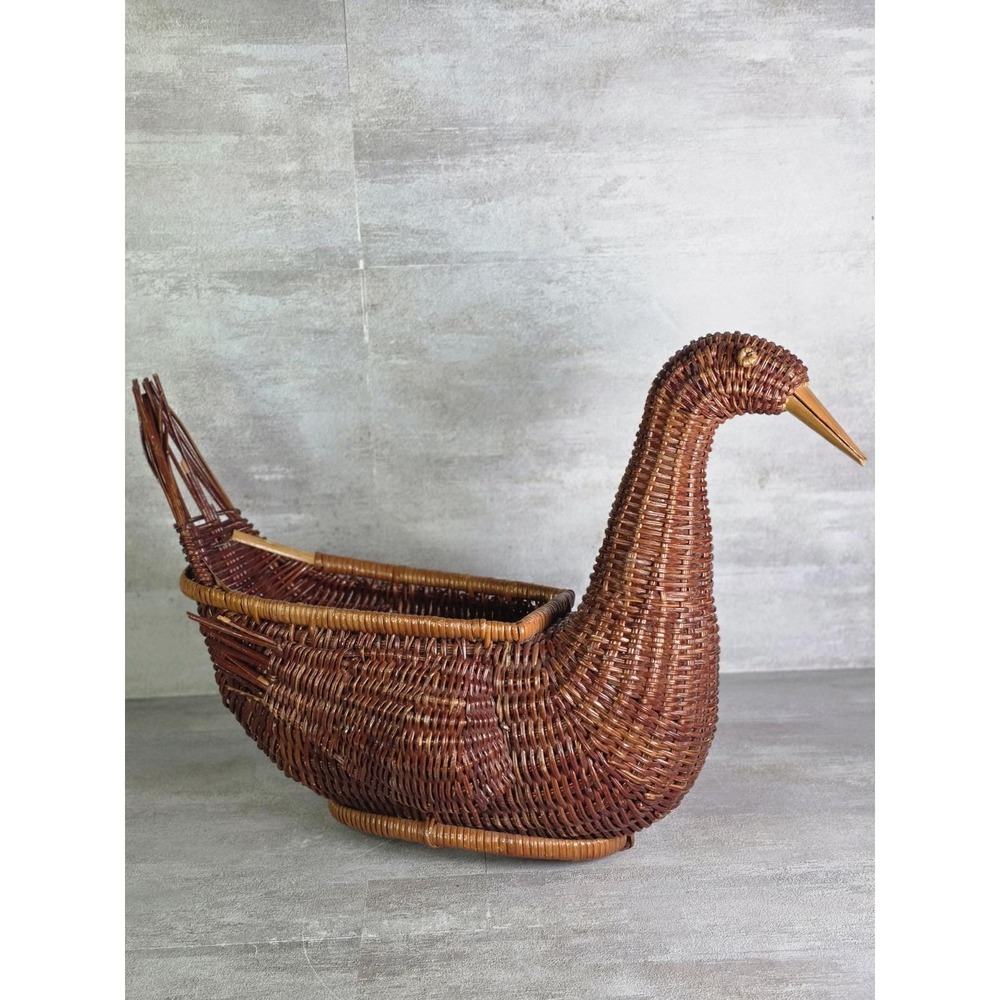 VTG Wicker Rattan Duck Turkey Basket Planter Large Woven Thanksgiving Farmhouse